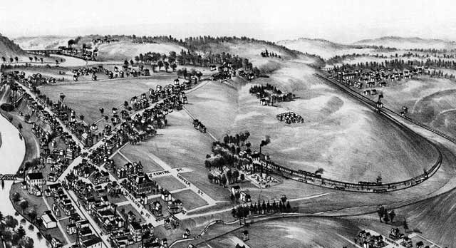 Historical map showing the layout and path of the Walston coke ovens